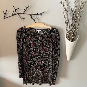 🌟J.Jill Black Floral Ruffled Botton Tunic EUC